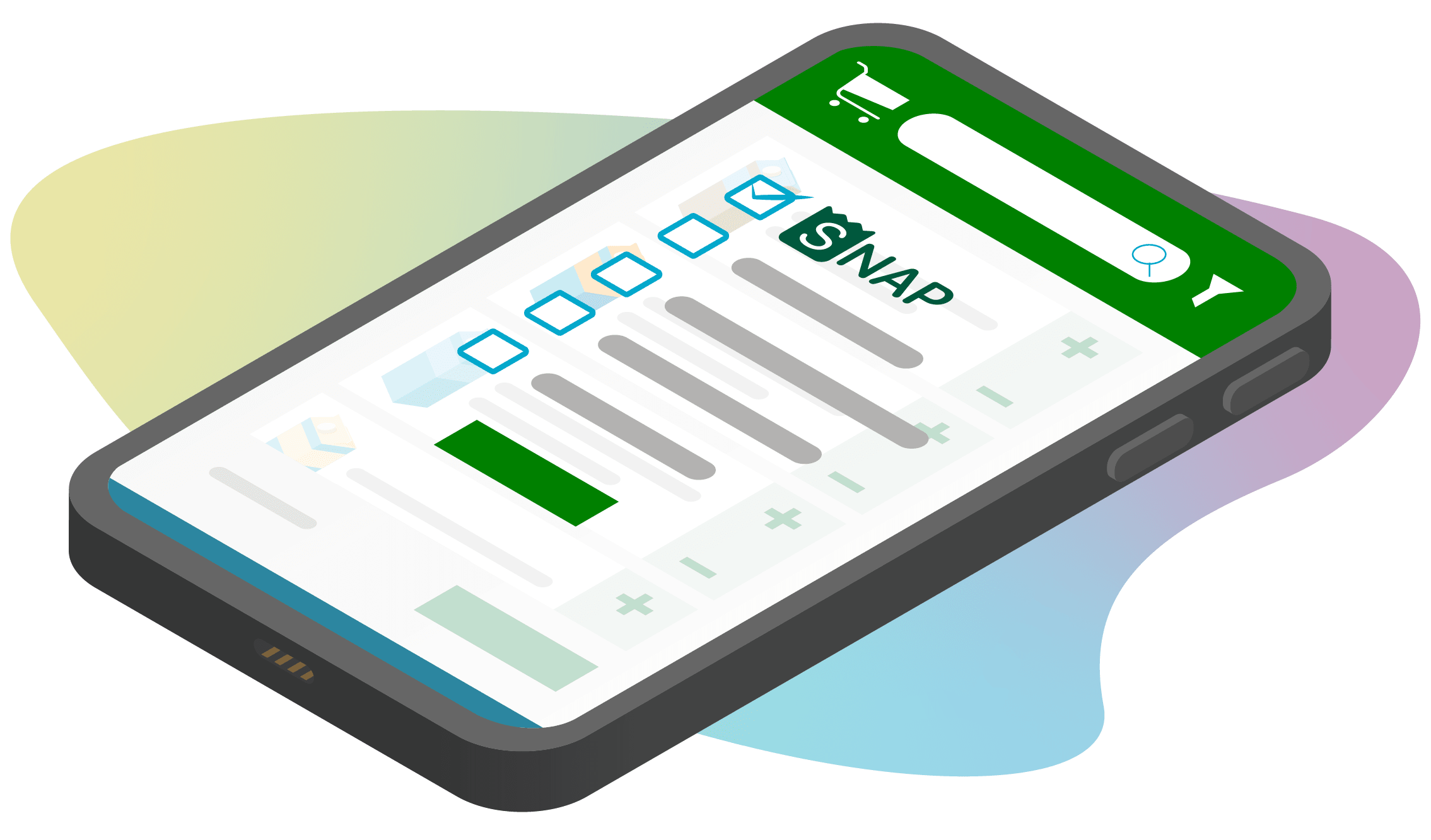 smarphone showing a list of groceries filtered by SNAP eligibility